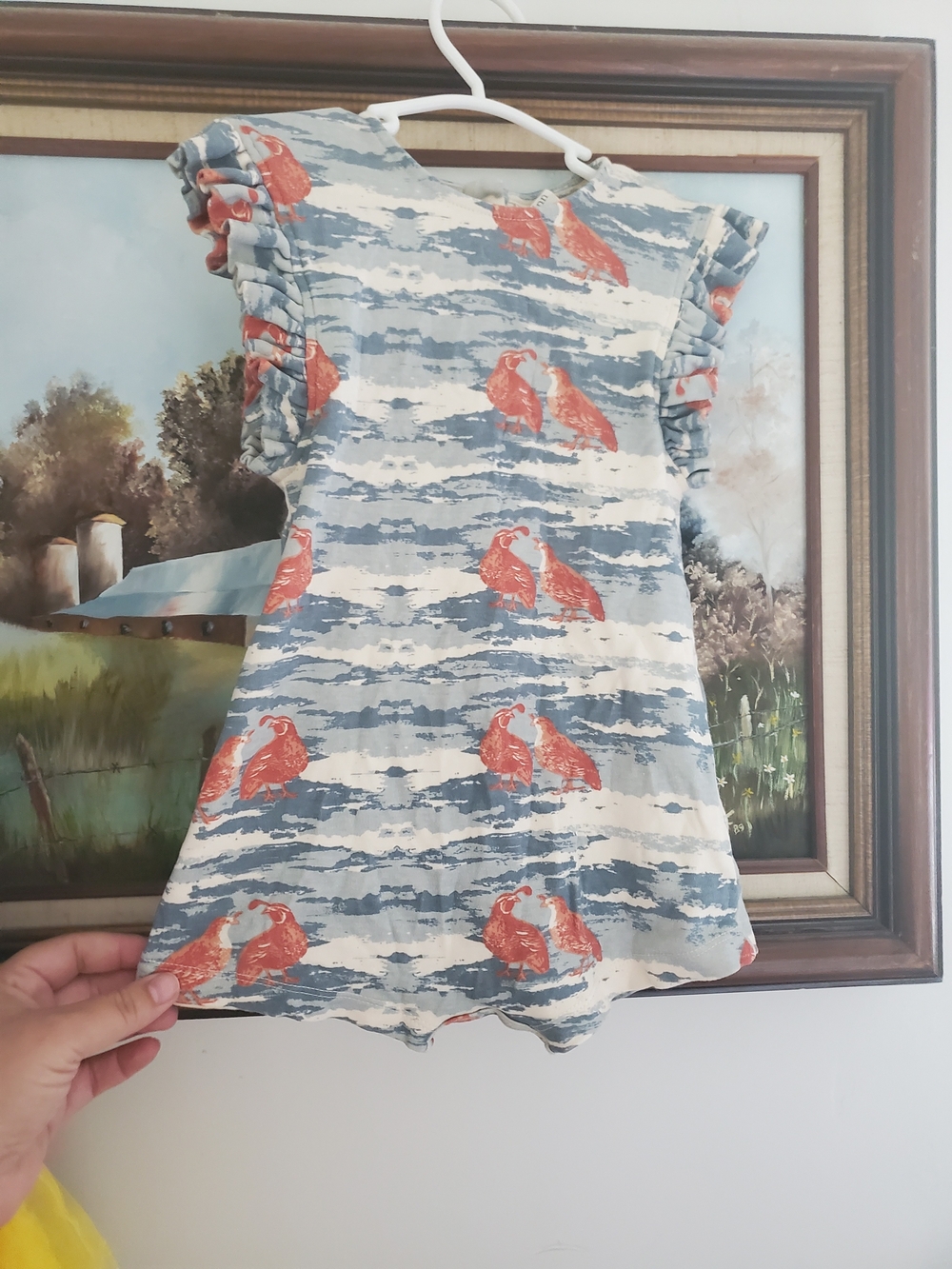 kate quinn 3t Blue & Coral Bird-Print Ruffle Romper